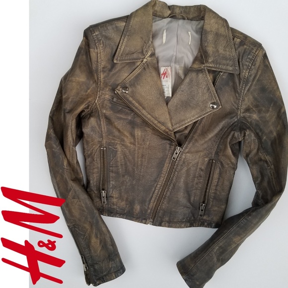 H&M Jackets & Blazers - Vegan Leather Cropped Biker Jacket